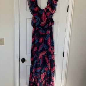 Express Navy and Pink Leaf Maxi Dress